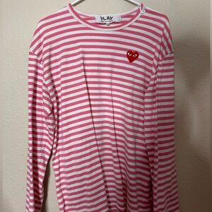 Pink and White Striped Long Sleeve Shirt